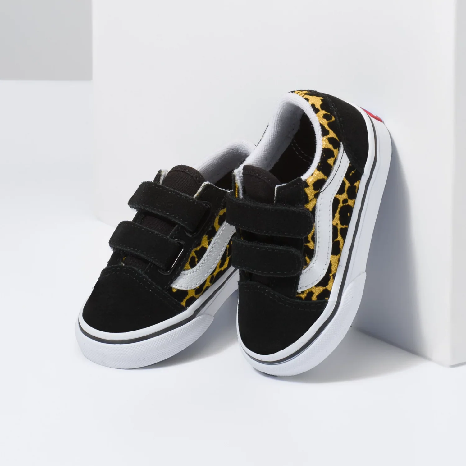 Vans Old Skool V (Flocked Leopard) Black/True White - Toddler - Image 4